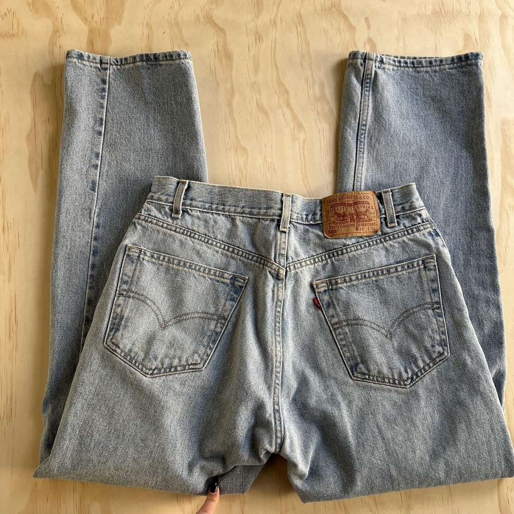 Levis 505 Jeans Mens 34x30 Light Wash Blue Denim Regular Straight Zip Fly Casual